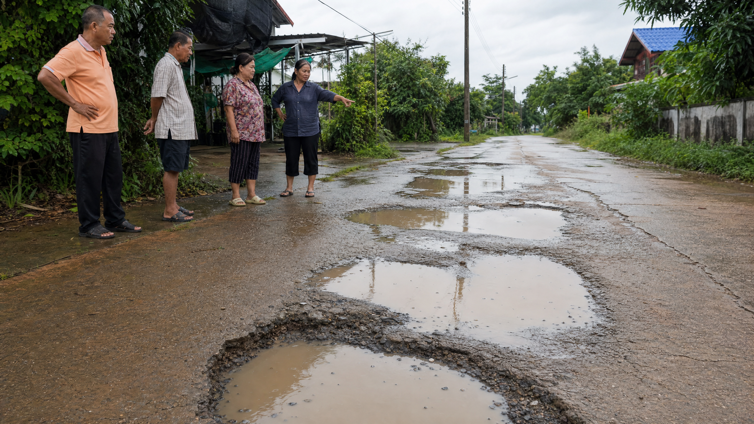 ถนนพัง น้ำขัง ชาวบ้านตั้งคำถาม งบซ่อมแซมควรมาก่อนหรือหลังเกิดปัญหา